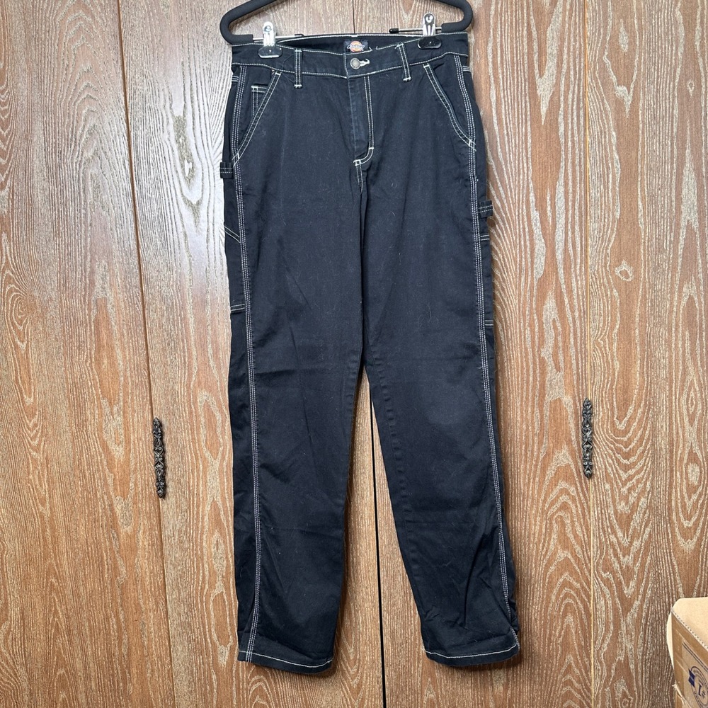 Dickies Black Contrast Stitch Carpenter Pants Relaxed Womens 26R Utility Skater